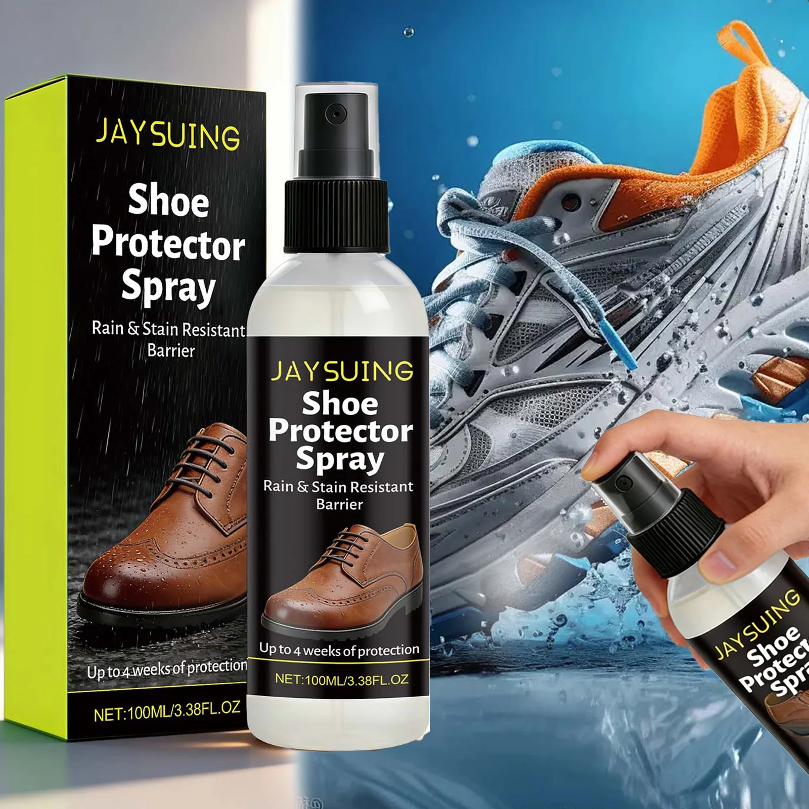 Spray Protector de Zapatos, Impermeabilizante, Repelente de Manchas, Protección para Zapatillas, Escudo Contra el Agua, Cuidado del Cuero y Gamuza, Escudo Invisible 100ml