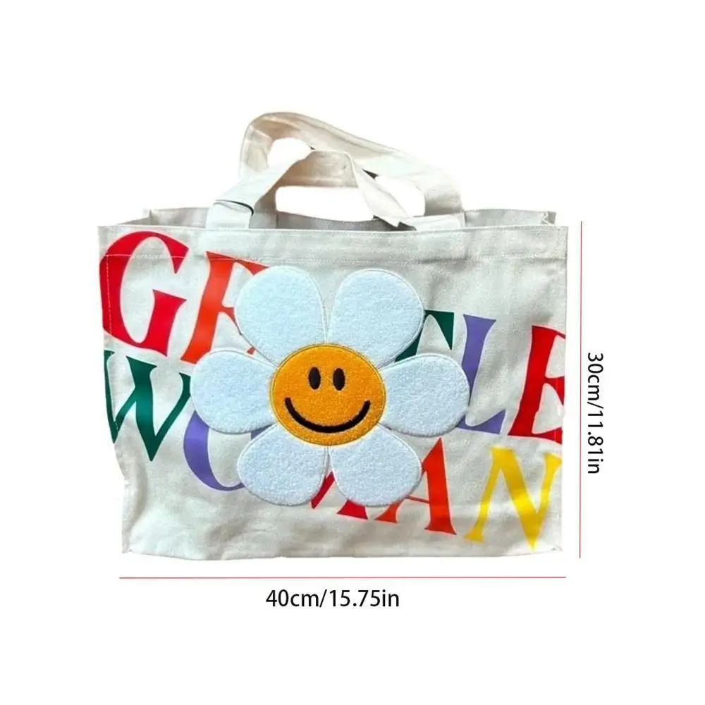 1Pcs Casual Shoulder Bag Canvas Handbag Sunflower Print / Embroidered Rainbow Color Large Capacity Women Tote Bag