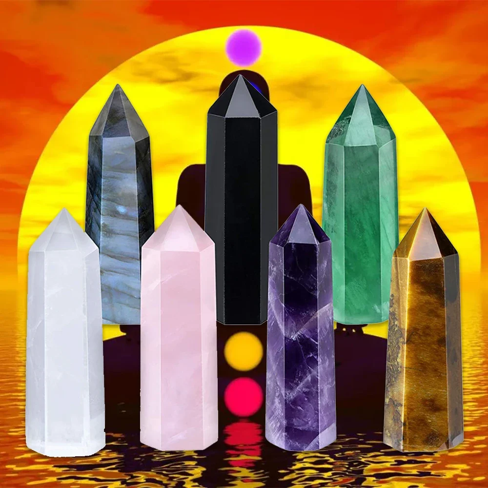 

Natural Stones and Crystal Point Amethyst Wand Rose Quartz Mineral Stone Crystals Crafts 7pcs Set Christmas Home Decoration