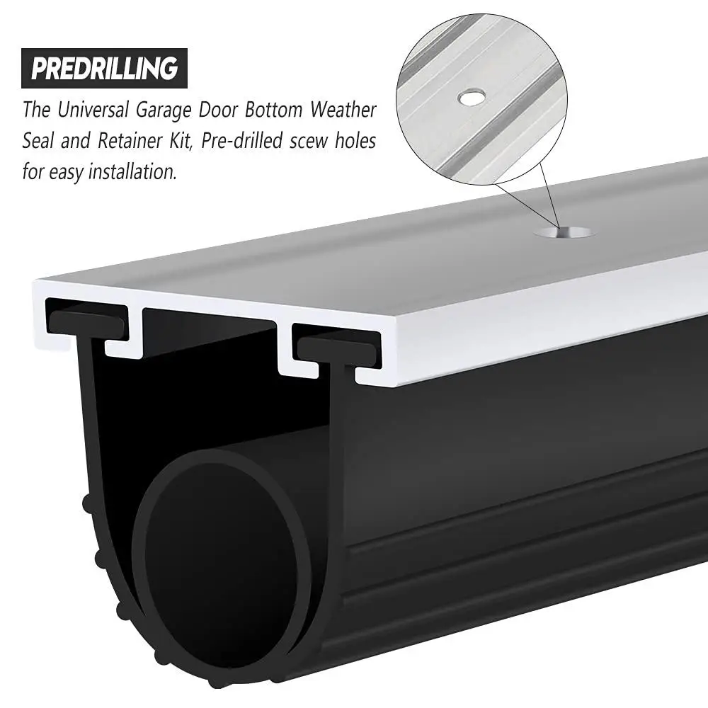 Universal Garage Door Bottom Seal Kit with Aluminum Track Retainer Base Heavy Duty Rubber O Ring Design Weatherproof Seal Strip