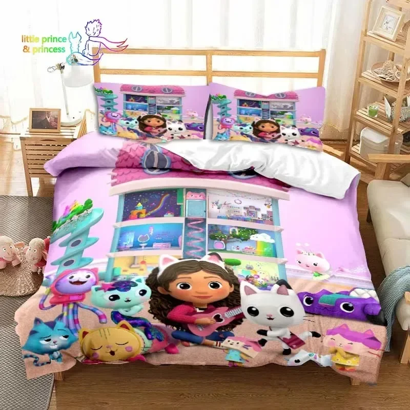Gabby's Dollhouse Cartoon 3D Bedding Set Single Twin Full Queen King Size Bed Set Adult Kid Bedroom Bedding Gift 3