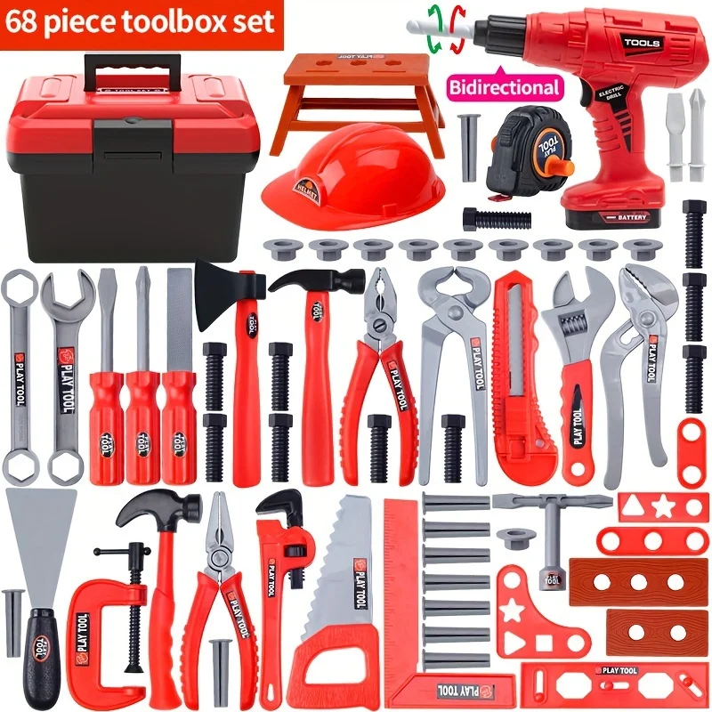 Juego de caja de herramientas para juegos familiares, juguetes para juegos en casa con destornillador, taladro, motosierra y herramientas de simulación de reparación