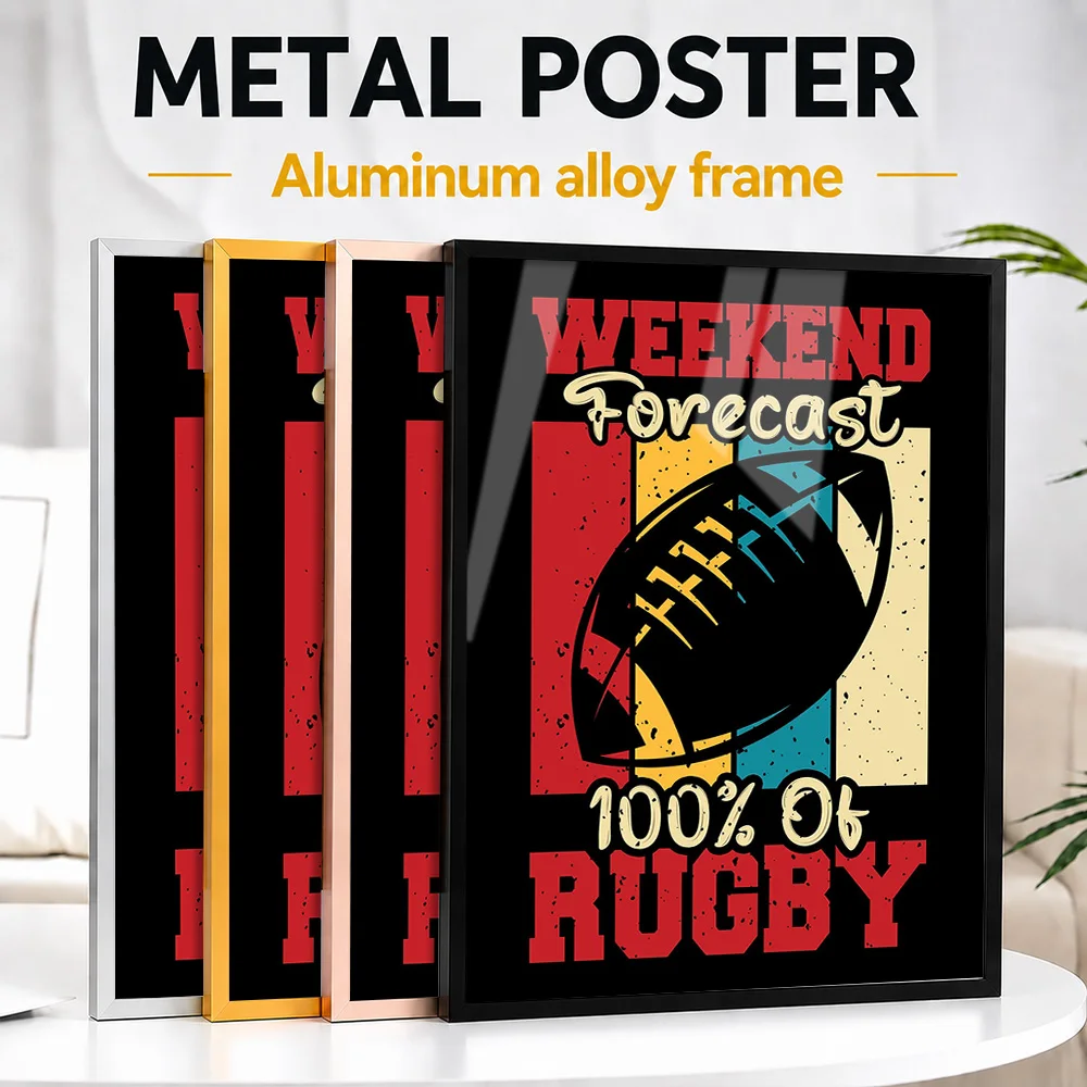 Rugby Weekend Sports Metal Poster With Aluminum Alloy Frame Personalized Vintage Style Wall Art For Clubhouse Reception Area