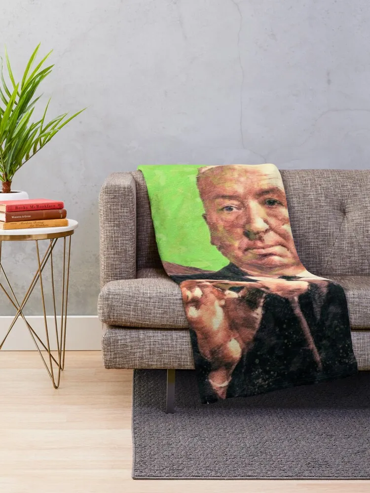 Alfred Hitchcock Portrait with Teacup Officially Licensed Fan Art Throw Blanket Heavy Tourist Soft Plaid Blankets