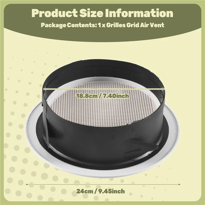 -A12R Presa d'aria rotonda da 8 pollici ABS Griglia di copertura Bianca Soffit Vent con rete per mosche incorporata per bagno Ufficio Cucina