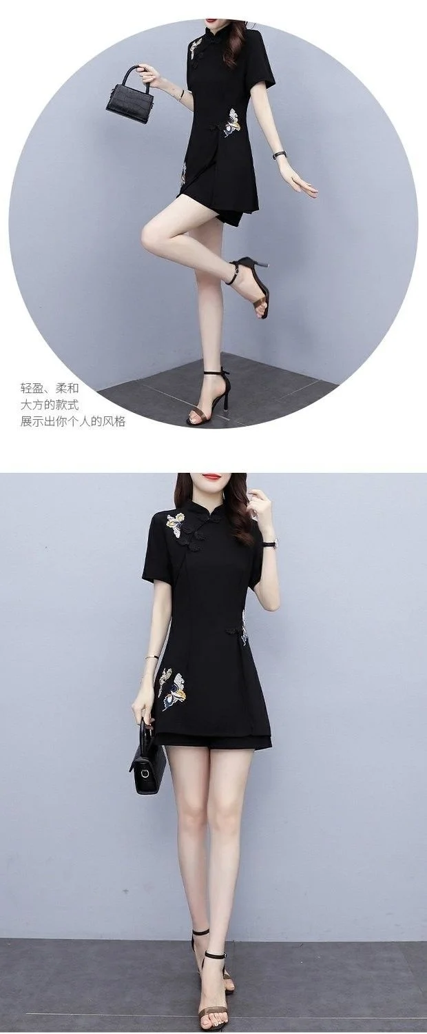 Frauen Anzug Chinesischen Stil Kleidung Zwei Stück Sets 2025, Sommer Neue Crop Top Und Shorts Retro Cheongsam Outfits Passenden für Frauen – Detail 22