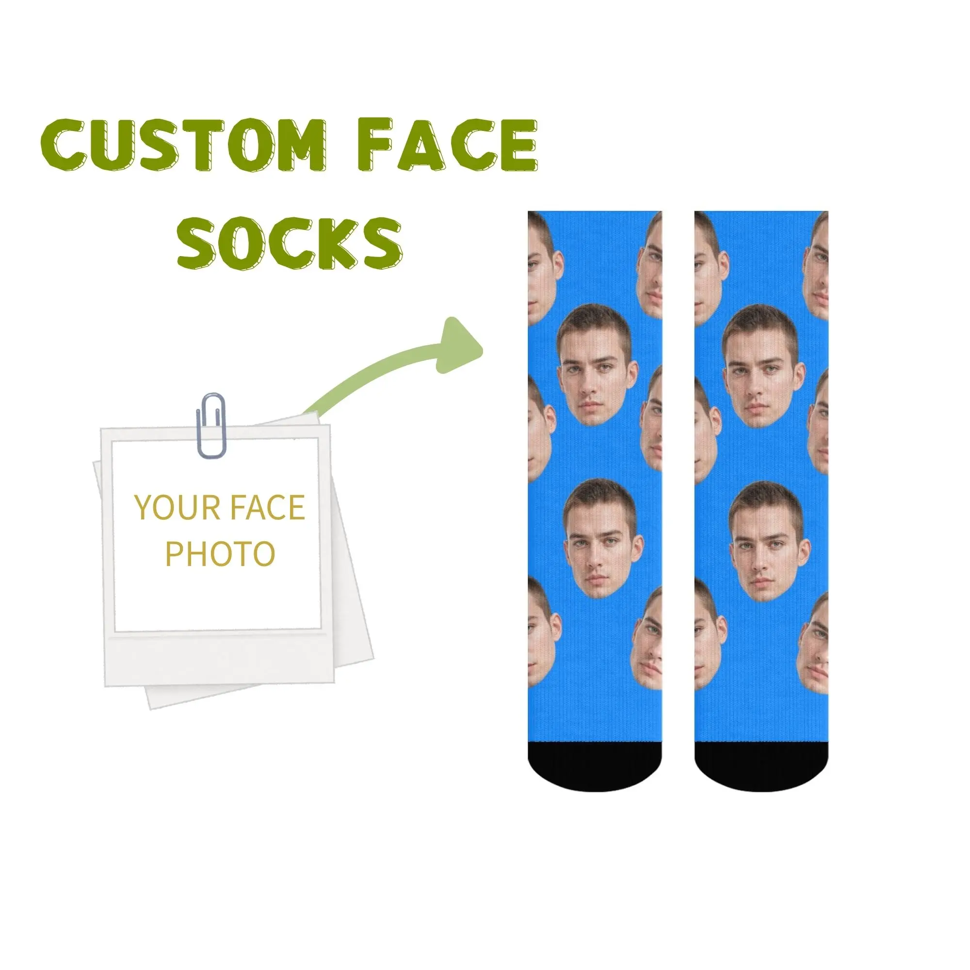 

Personalized Custom Full-Print Portrait Crew Socks on Various Color Background Socks Cool Gift for Friends Couple Family