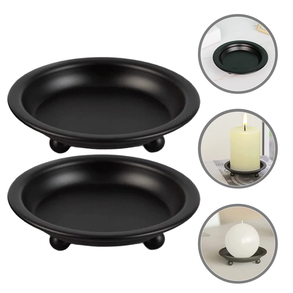 2Pcs Holder Plates Metal Pillar Tray Sturdy Base for Wedding Birthday Home Decoration Small Round Tray