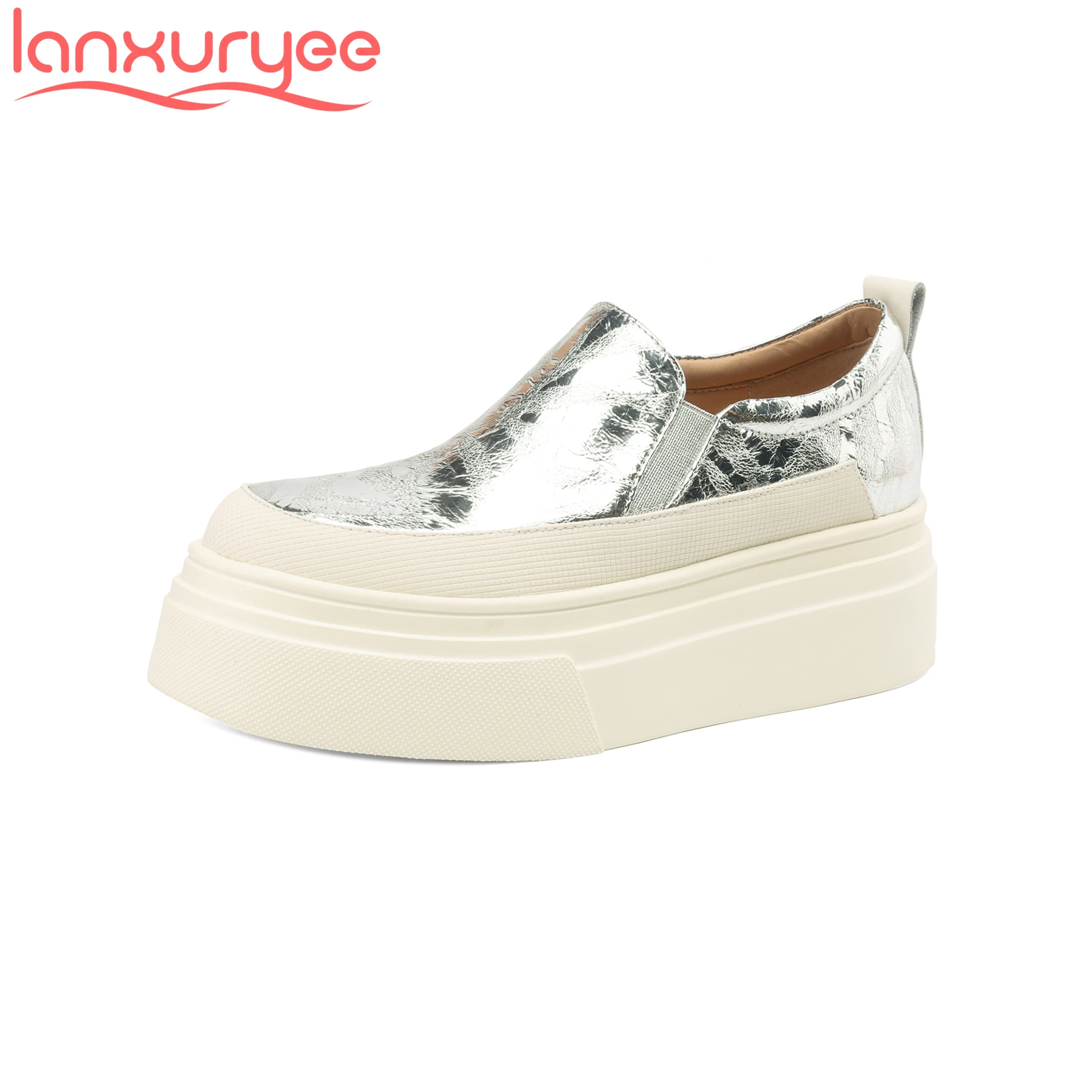 

Lanxuryee 2024 Cow Leather High Heels Platform Casual Spring Women Vulcanized Shoes Loafers Concise Thick Bottom Luxury Sneakers