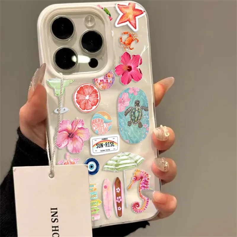

Summer Ocean Flower Turtle Print 3D Irregular Wrinkle Meteorite Phone Cases For iPhone 17 16 15 14 Plus 13 12 11 Pro Max Glossy