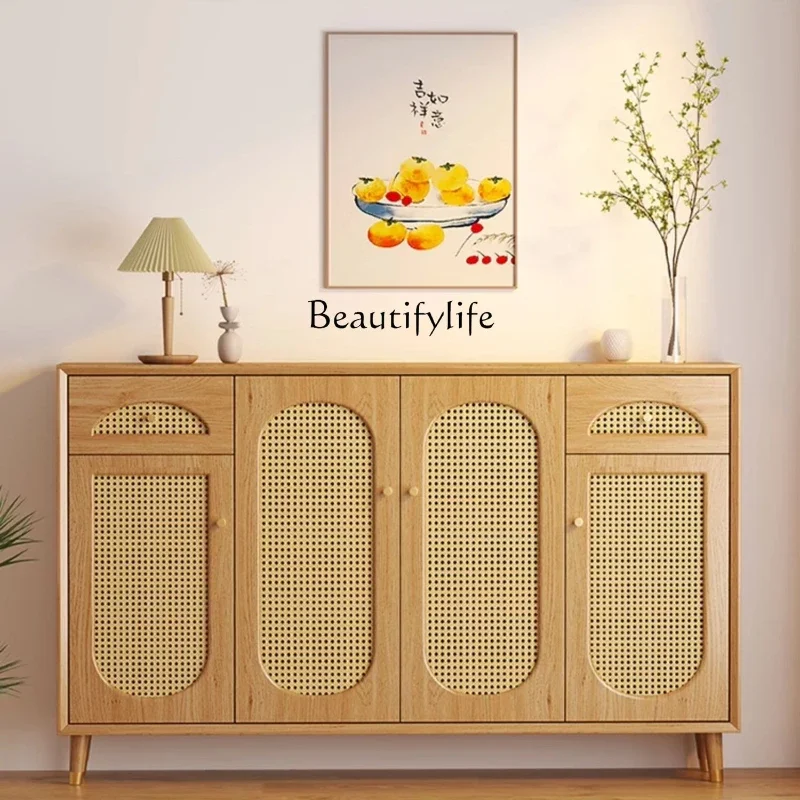

yj9 Rattan shoe cabinet Solid wood small apartment simple entrance entrance cabinet Home door storage