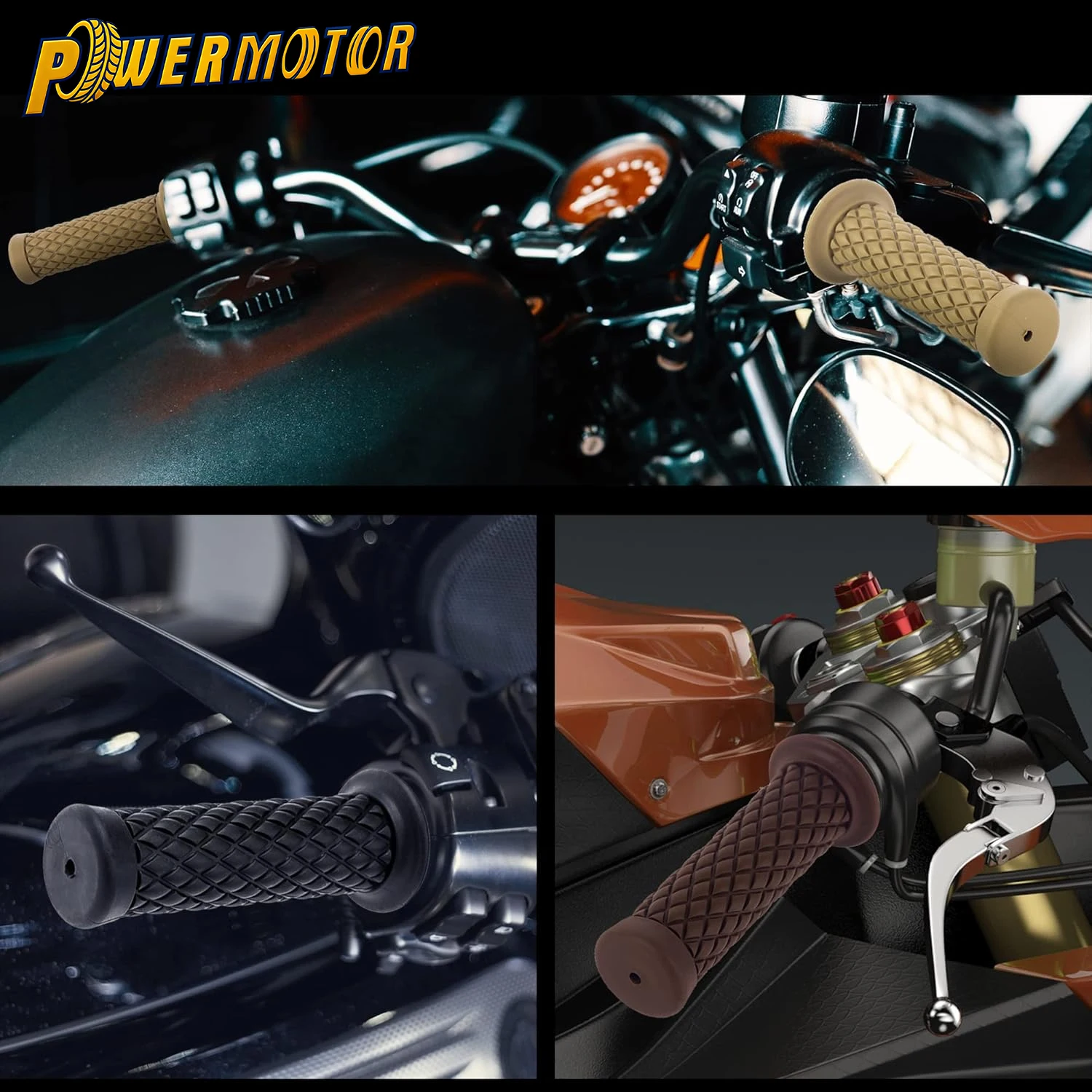

7/8" 22mm Universal Motorcycle Diamond Handle Grips Vintage Cafe Racer Rubber Handlebar Grip For KTM Honda Kawasaki Suzuki BMW