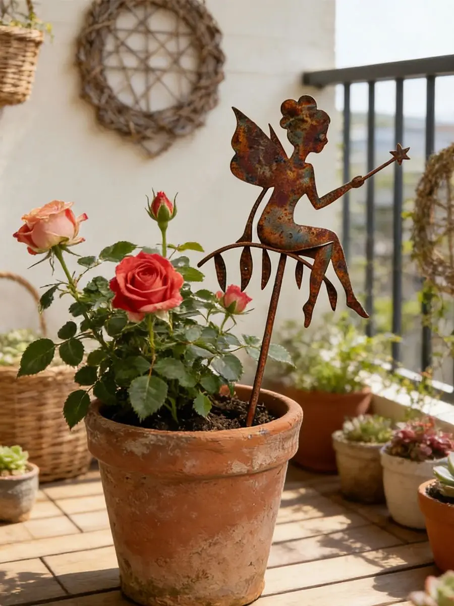 1 stuk ijzeren kunsttuindecoratiepaal, metalen tuinpaal, decoratieve kunst voor buiten/binnen, tuinsculptuur, bloempotdecoratie, geschikt voor Moederdag, Pasen, Valentijnsdag, Thanksgiving en andere - afbeelding 2