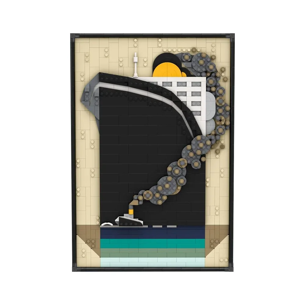 MOC Ocean Liner-Póster postal, modelo de bloques de construcción SS L'Atlantique, arte de pared, decoración del hogar, juguete de ladrillo, regalo para adultos y niños