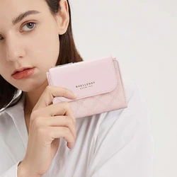 Cartera de piel sintética para mujer, monedero con cremallera, tarjetero, rosa, bonito