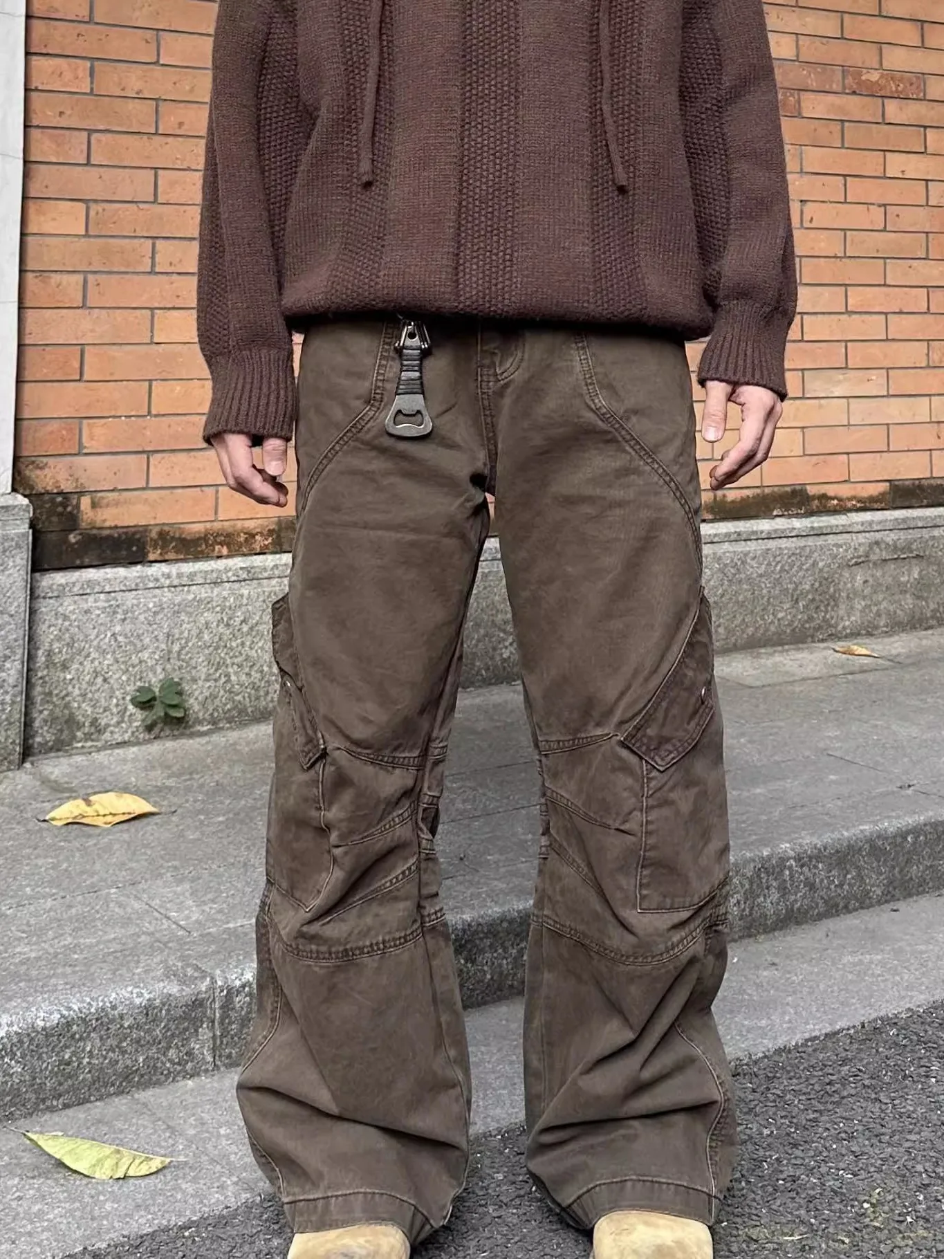 الرجعية الأمريكية ملابس العمل السراويل مستقيم فضفاض متعدد كيت Waed قابل للتعديل الخصر تصميم الإحساس السراويل الطويلة الجينز #1