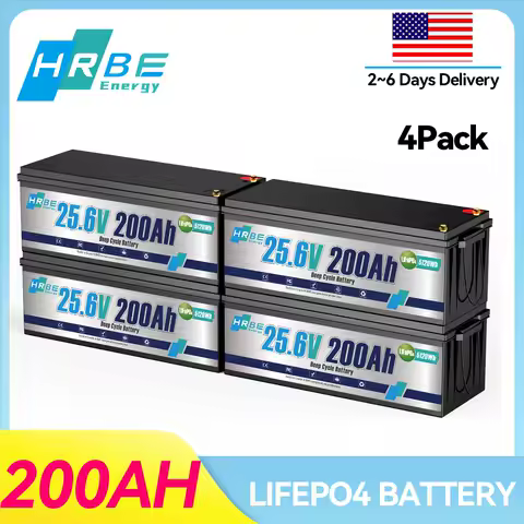 HRBEEnergy 24V 200Ah LiFePO4 Battery 5.12kWh Deep Cycle Lithium Battery for Solar Storage System,Trailer,Home Backup,Off-Grid
