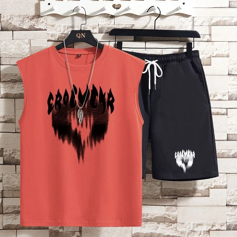 

Men Women Summer 2 Piece Set Sleeveless Tank Top Athletic Shorts Casual Gym Sportswear Plus Size Loose Fitness Outfit