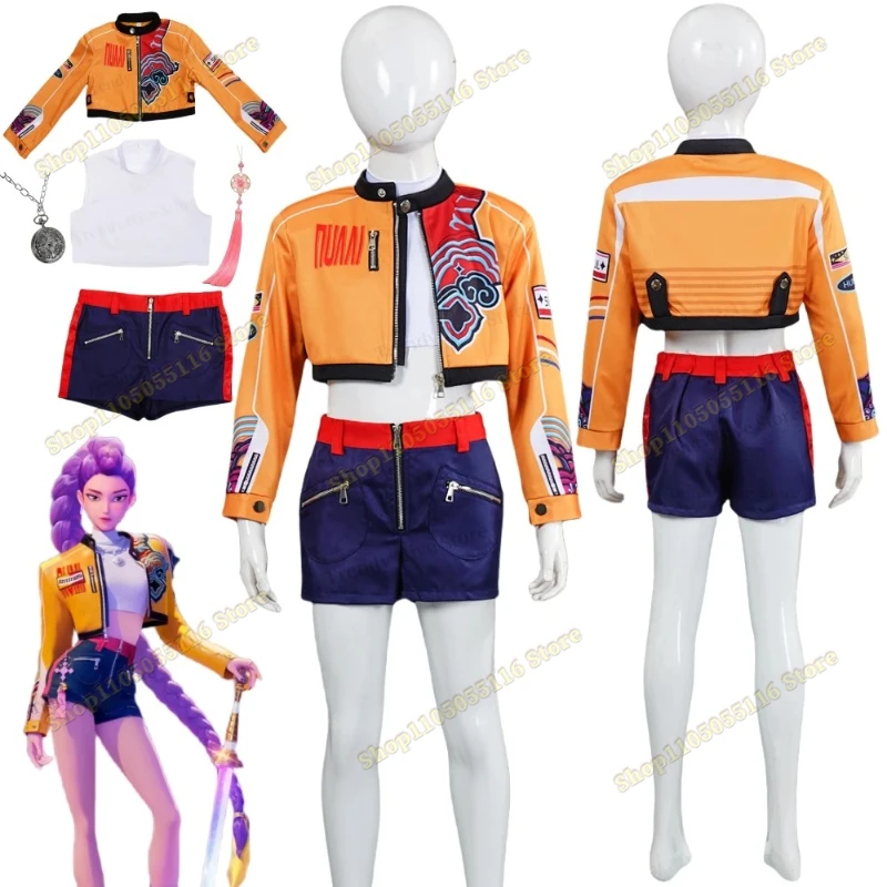 

2025 Movie Demon Lumi Cosplay Hunters K-Pop Girl Group Rumi Cosplay Colorful Uniform Halloween Party Sexy Outfit Wig for Kids