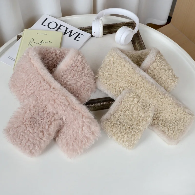 Scarf New Warm Autumn Winter Light Luxury Double Sided Shawl Versatile Fashionable Scarf  Fur Collar Faux Lambskin Plush Scarf