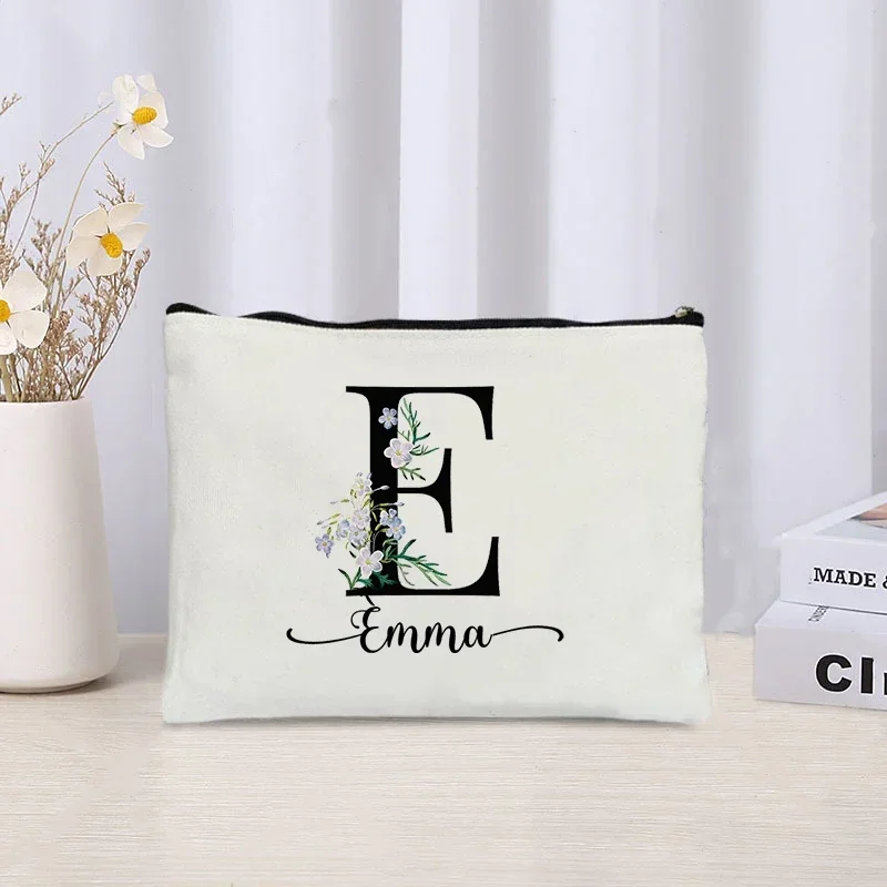 Custom Name Makeup Bag for Women Floral Travel Cosmetic Organizer Toiletry Storage Bag Bachelor Party Wedding Gift Handbag