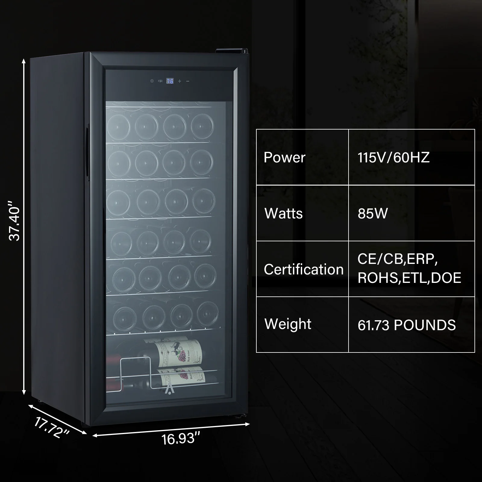 32 Bottles Compressor Wine Cooler Refrigerator, 41℉-64℉ Freestanding Wine Cellar, Compact Design, Single Glass Door