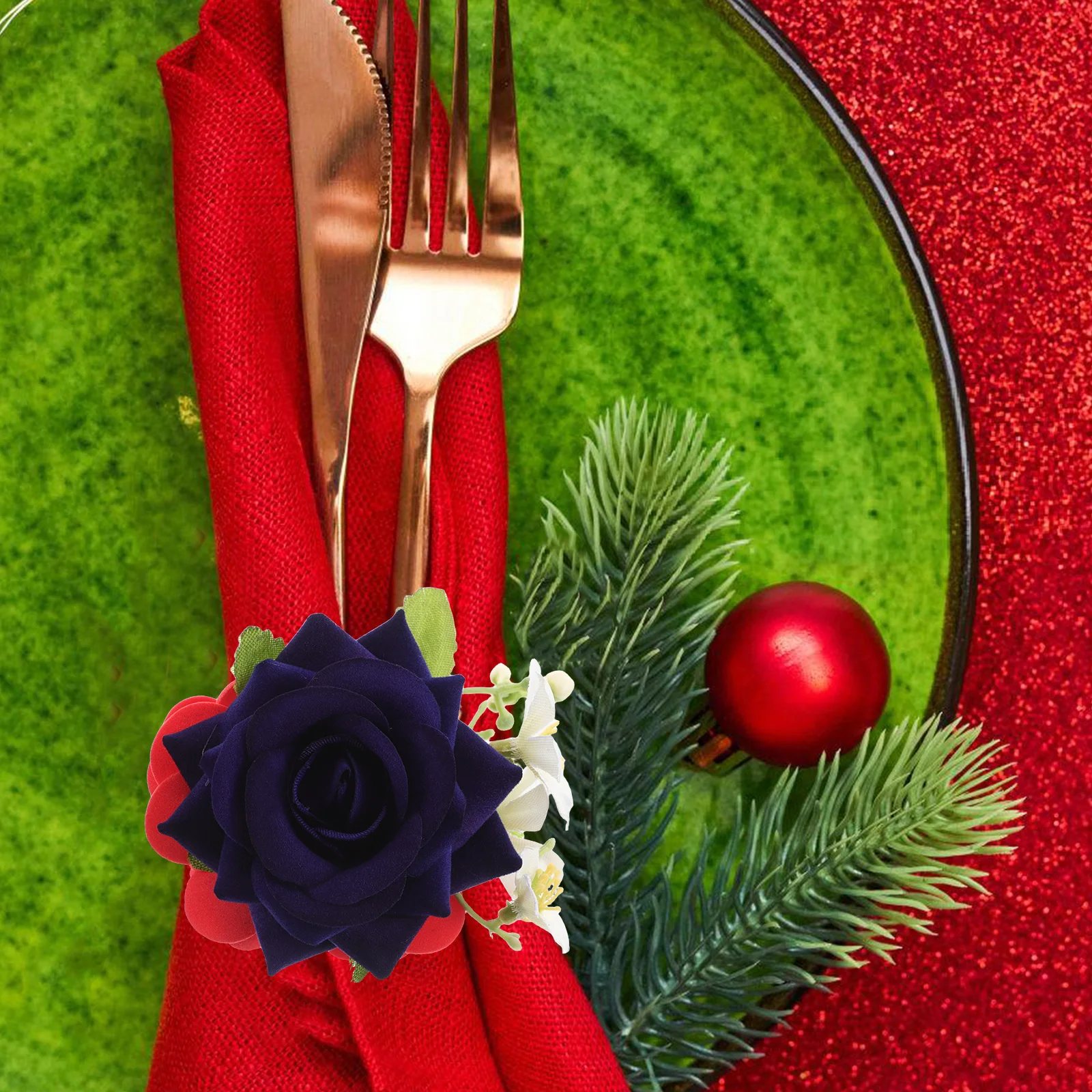 

Artificial Flower Napkin Ring Independence Day Decoration Dining Serviette Buckle Faux Rings Holder Floral