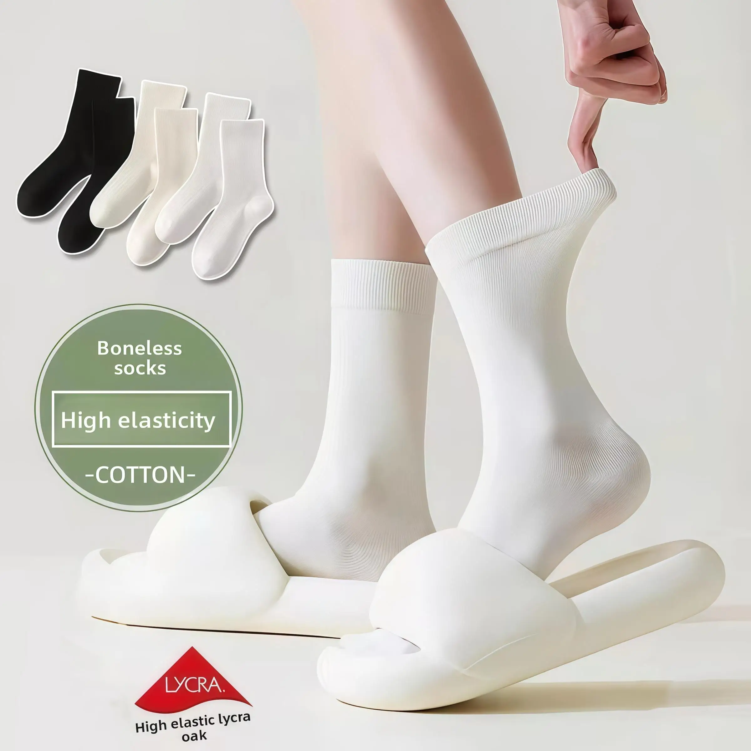 5/10 Pairs of Women's Socks Mid Tube Stacked Socks Solid Color Flat Bottom Casual Socks Black and White Spring and Autumn Socks