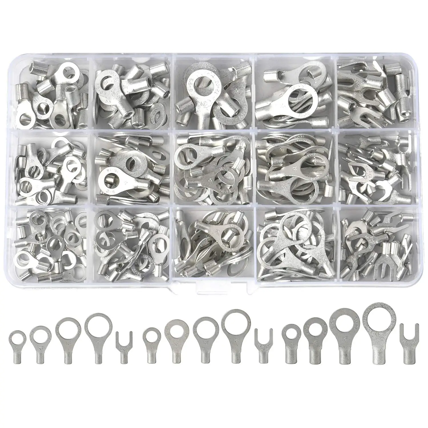 260PCS AWG 22-16 16-14 12-10 Copper Ring Fork Terminals Tin Plated Non-Insulated Electric Wire Connectors