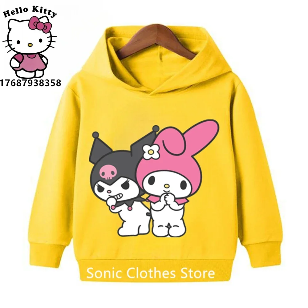 Spring Autumn Kawaii Kuromi Hoodies 2-13 Years Children Cartoon Anime Graphic Kids Boys Long Sleeve Harajuku Sweatshirt