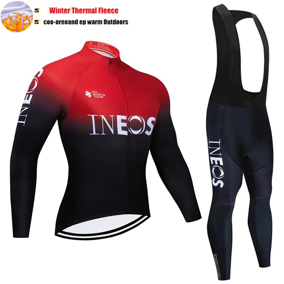 New INEOS Team Winter Thermal Fleece Long Sleeve Cycling Jersey Set Ropa Ciclismo Bicycle Clothing MTB Bike Mens Bib Pants Suit