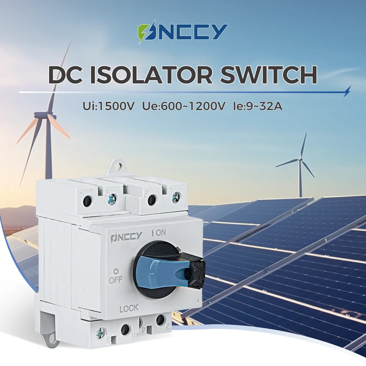 ONCCY 32A 300V 600V 1200V DC Solar Isolator Switch, 4P PV Disconnect Switch with Lock, DIN Rail Mounting for Solar Systems