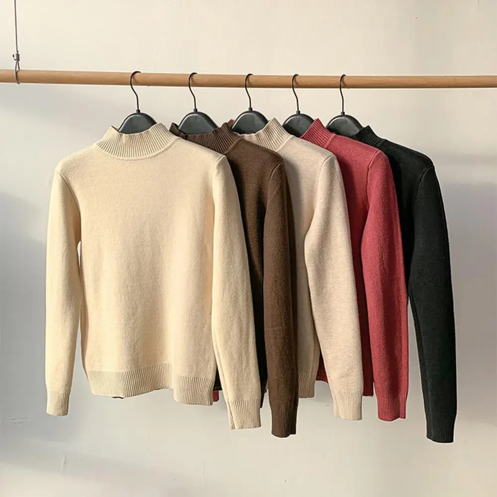 Soft Stretchy Base Layer Women Knitted Tops Women’s Long Sleeve Turtleneck Sweater Thickened Fleece Lined Knitwear Autumn