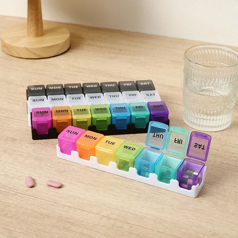 

7 Day Mini Pill Organizer Portable Detachable Medicine Case Weekly Compact Storage Box for Vitamins Pills Travel Essentials