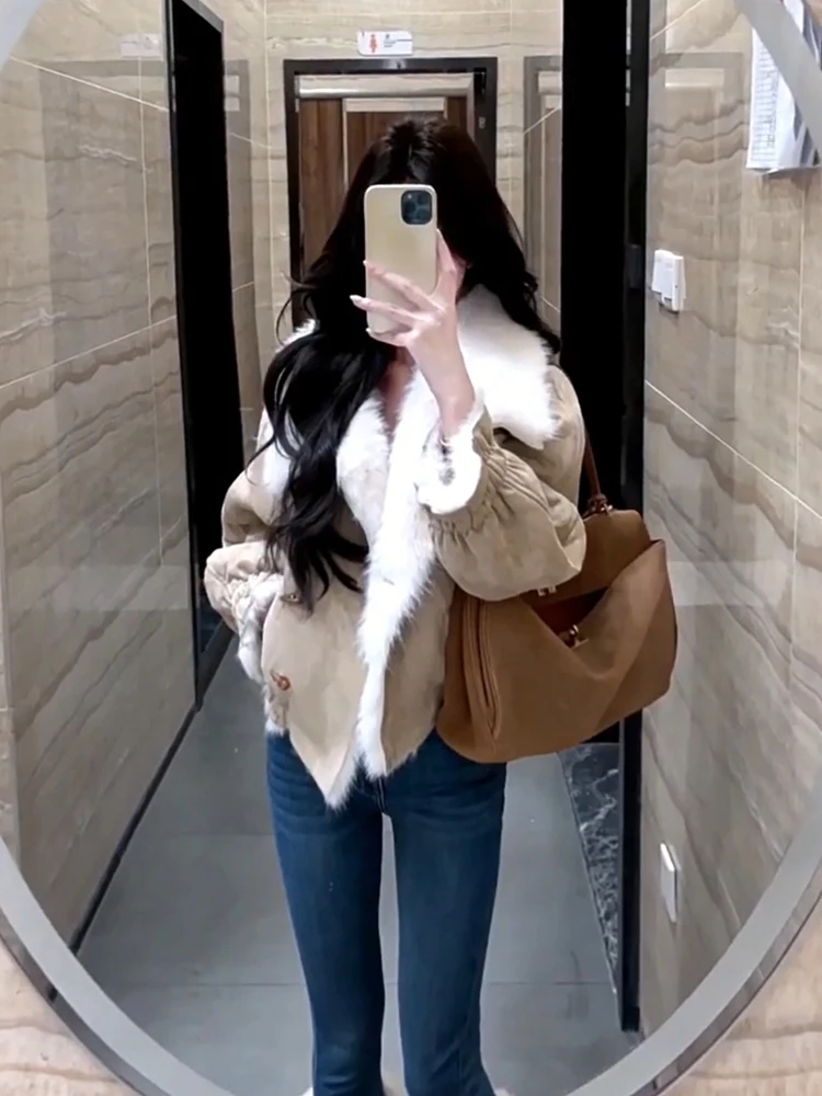 

Корейское женское пальто с тепловым воротником, зимнее пальто с воротником-стойкой, длинный топ из полиэфирного волокна