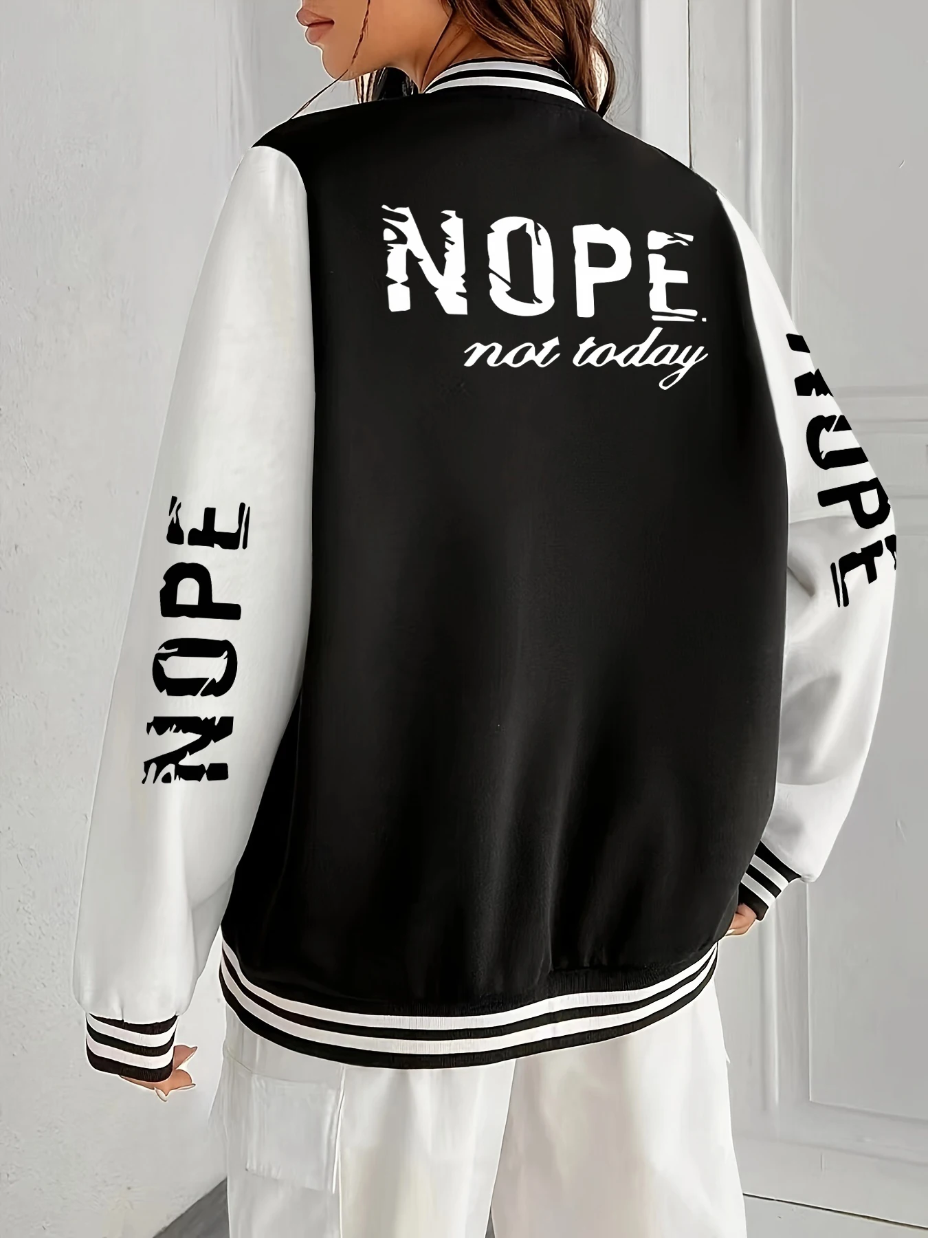 

Nope Not Today Art Letter Print Veste Женские мягкие удобные куртки Лидер продаж Одежда в стиле хип-хоп Женская осенняя повседневная куртка