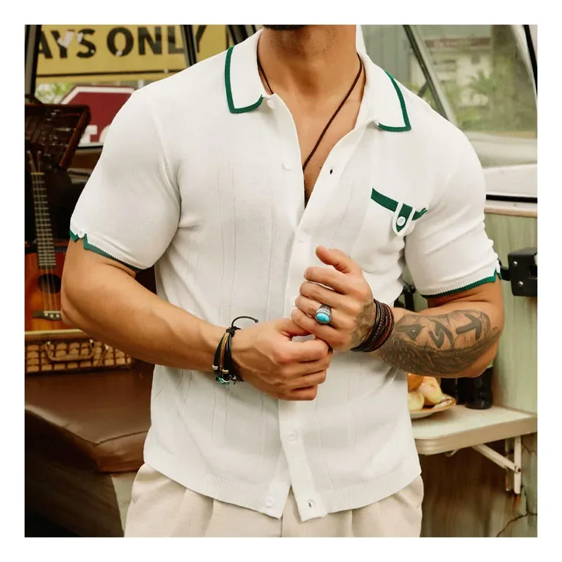 Camiseta informal de negocios para hombre, Polo de punto de manga corta, ropa de alta calidad, novedad de verano