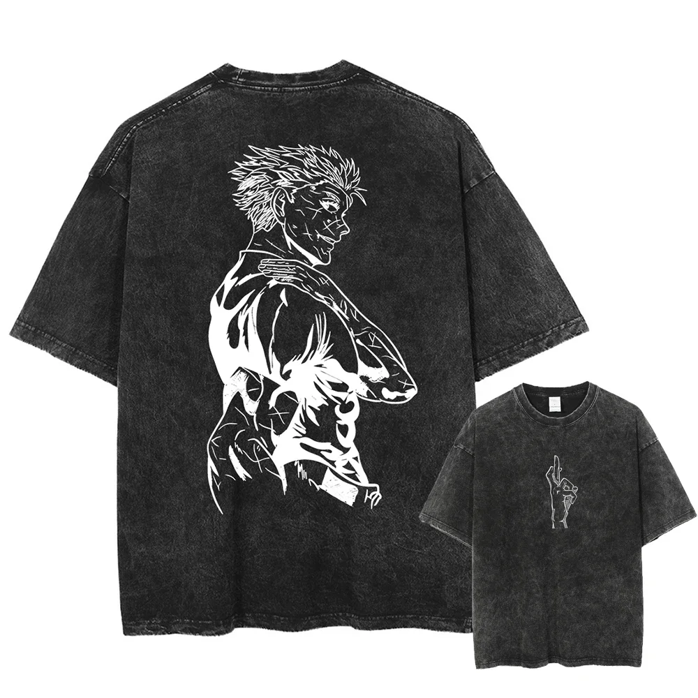 

Men Washed Vintage T-shirt Harajuku Streetwear Anime Graphic Print Oversized TShirt Summer Short Sleeve Cotton Tee Unisex
