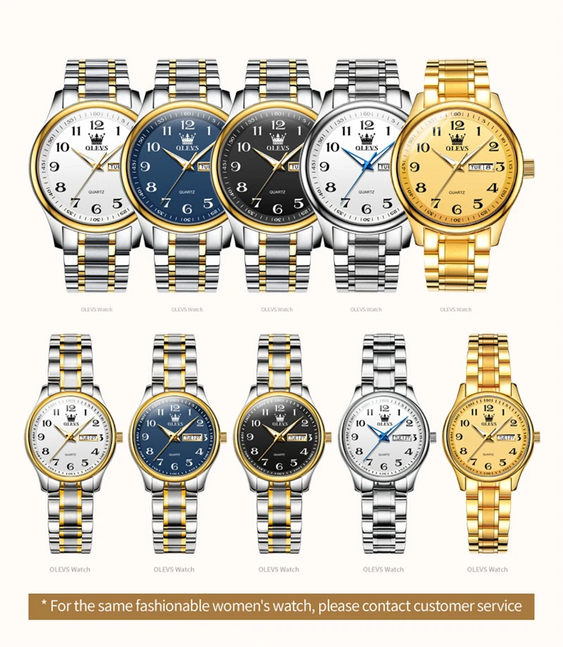 OLEVS 5567 Golden Quartz Couple Watches Paired Men and Women Luxury Brand Digits Dial Calendar Waterproof Lover's Watches Clock