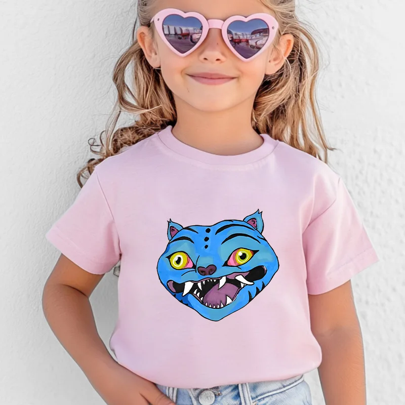 قميص أطفال من Monster Hunting Team Tiger Pattern مطبوع عليه رسوم كرتونية من القطن الخالص بأكمام قصيرة للرجال والنساء #2