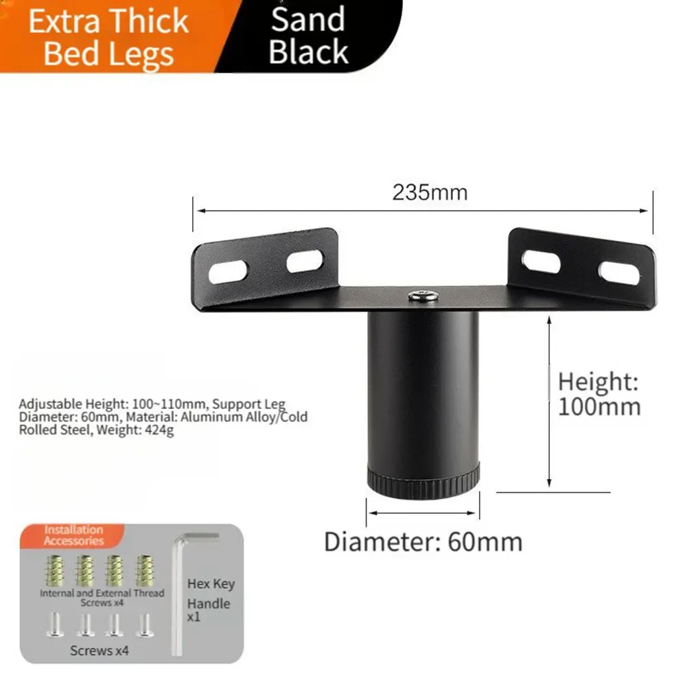 Adjustable Height Furniture Legs With Strong Aluminum Alloy Construction And Floor Protecting Non Slip Rubber Base