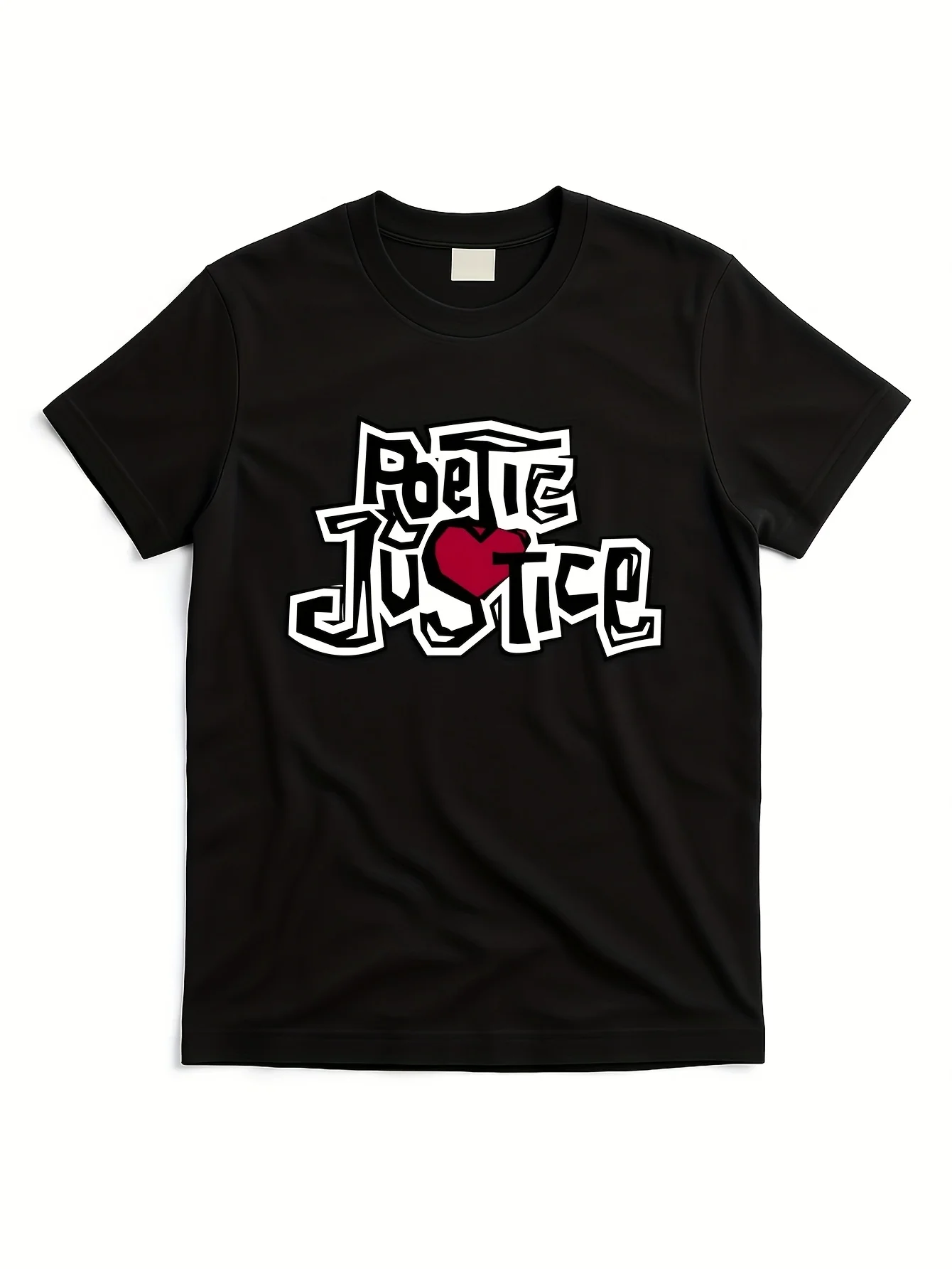 تي شيرت برسومات الهيب هوب للمدرسة القديمة من Poetic Justice - تي شيرت قطني ناعم مسامي للجنسين مع تصميم قلب أحمر طباعة جريئة