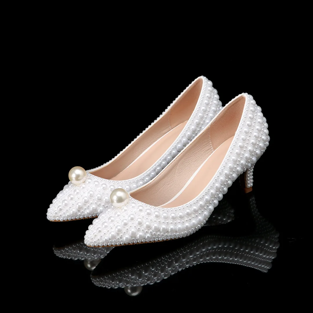 

Large Size Women's Pointed Thin Heel Pearl High Heel Sandals Bridal Wedding Party Evening Dinner Dress Catwalk Shoes Cheap Heels