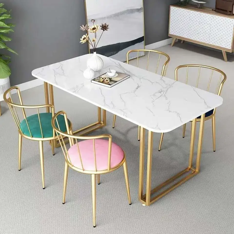 Dining table and chair combination Italian rock slab light luxury small apartment marble Internet celebrity platinum simple long