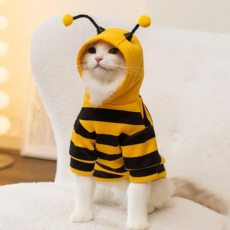 Cat Bee Costume Soft Cat Holiday Cosplay Warm Clothes Pet Bee Halloween Hoodies Autumn Winter Warmth Clothes for Pet Accessories