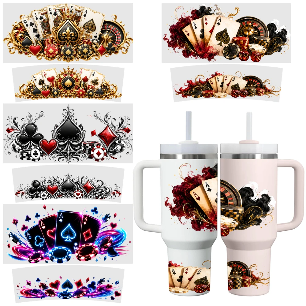 4 Sheets Casino Cards Spades Hearts Diamonds Clubs Poker Chips Roulette Wheel Ace Joker Gold Ornate Red Black White Blue