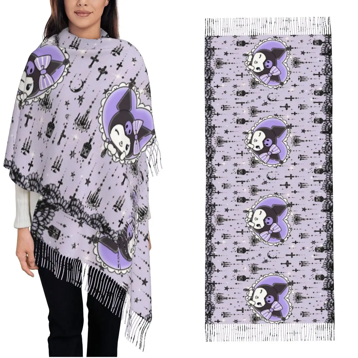 Kawaii Kuromi Princess Scarf for Womens Winter Fall Shawls and Wrap Cute Cartoon Long Large Shawl Scarf for Evening Dress