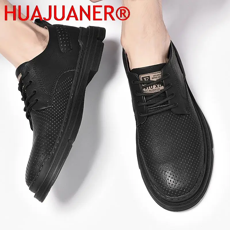 2025 recém masculino verão oxford sapatos de couro genuíno homem macio casual rendas sólido recorte sapatos formal verão oxfords