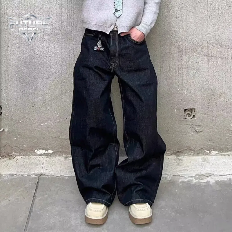 New American Vintage Black Gothic Jeans Loose Casual Denim Pants Street Y2k Harajuku Hip-Hop Style Fashion Wide-Leg Jeans New