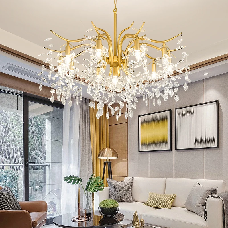 Nordic Luxury Crystal Chandeliers Gold Modern Led HangLamp Lustre Suspension Bedroom Dining Living Room Kitchen Pendant Lights